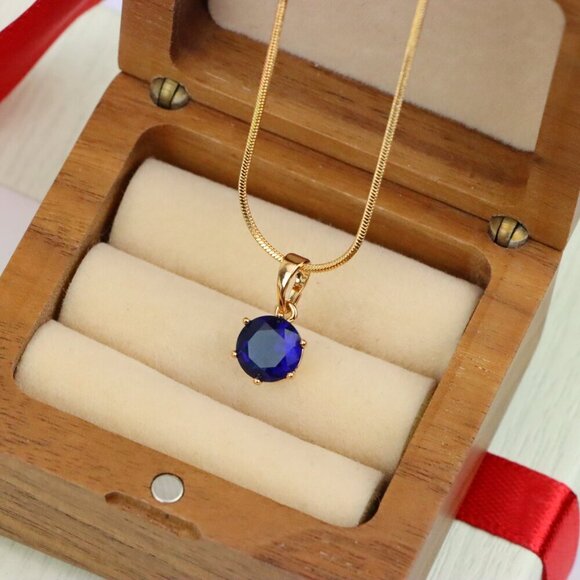 "Royal Blue Round Pendant in Gold Finish for Elegant Everyday Style, XPPT1677 - Picture 13 of 13